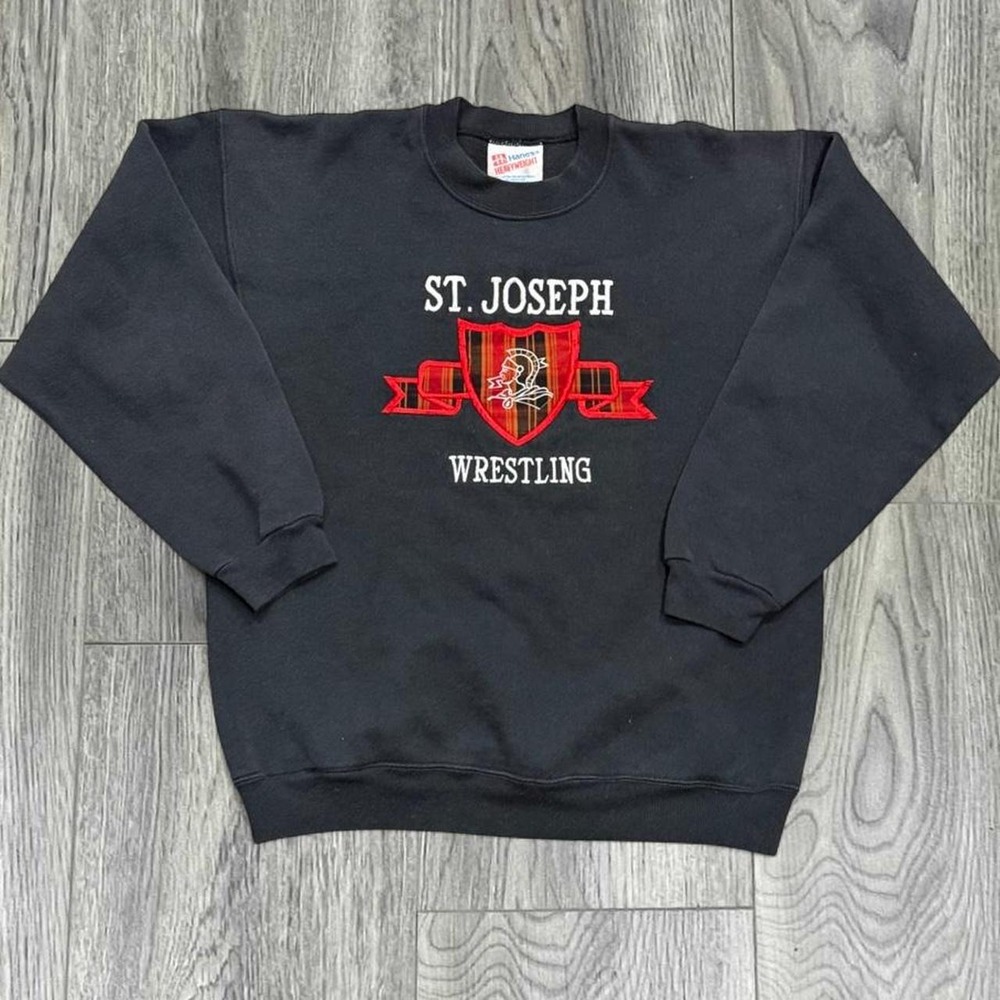 Vintage 90s St Joseph Wrestling Crewneck Sweatshirt Medium Hanes Heavyweight